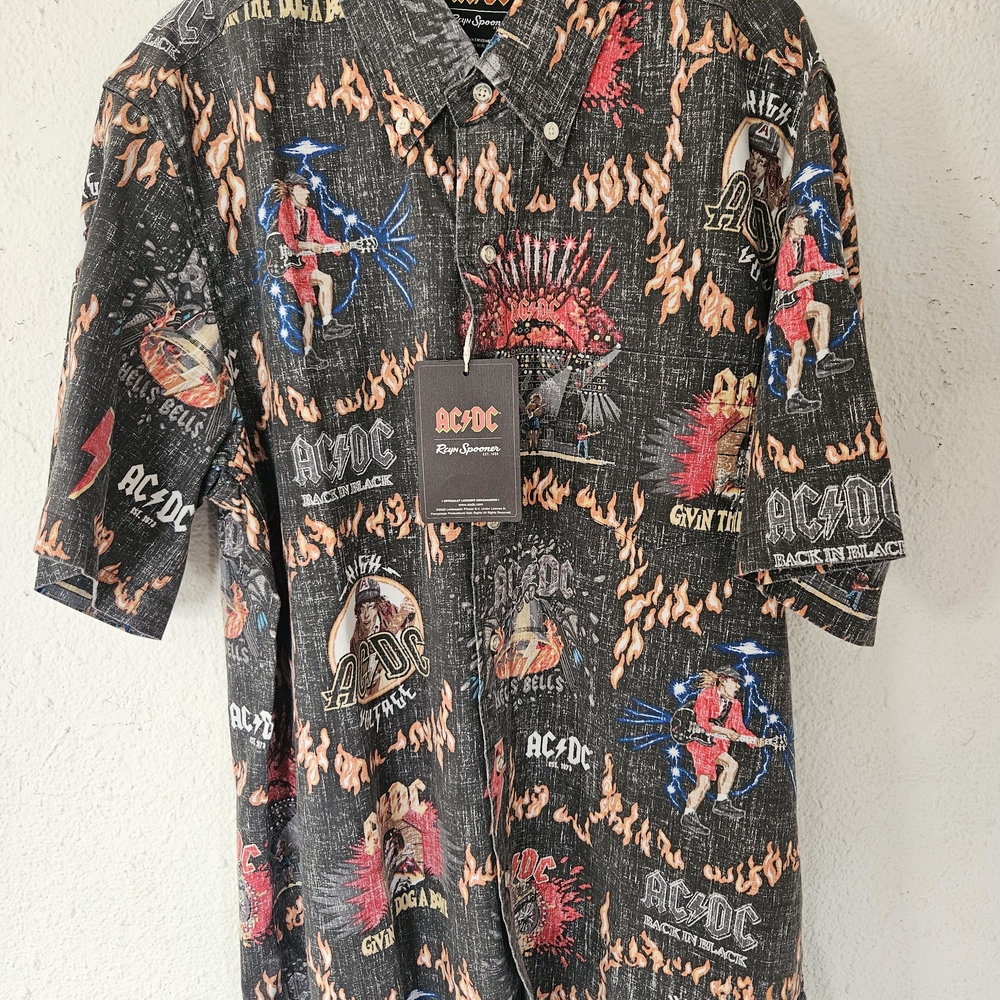 Reyn Spooner AC/DC Black Graphic Men's Hawaiian Shirt